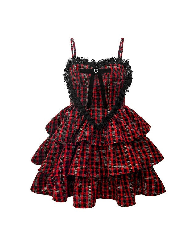 Plaid Heart Lace Suspender Cake Dress