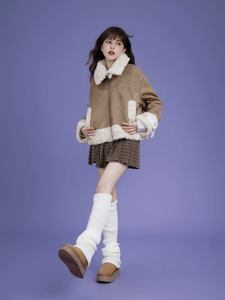 Plush Collar Suede Touch Loose Short Coat