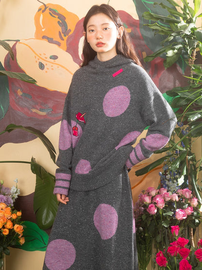 Calla Lily Sticked Polka Dot Jacquard Kapuzenpullover &amp; Rock