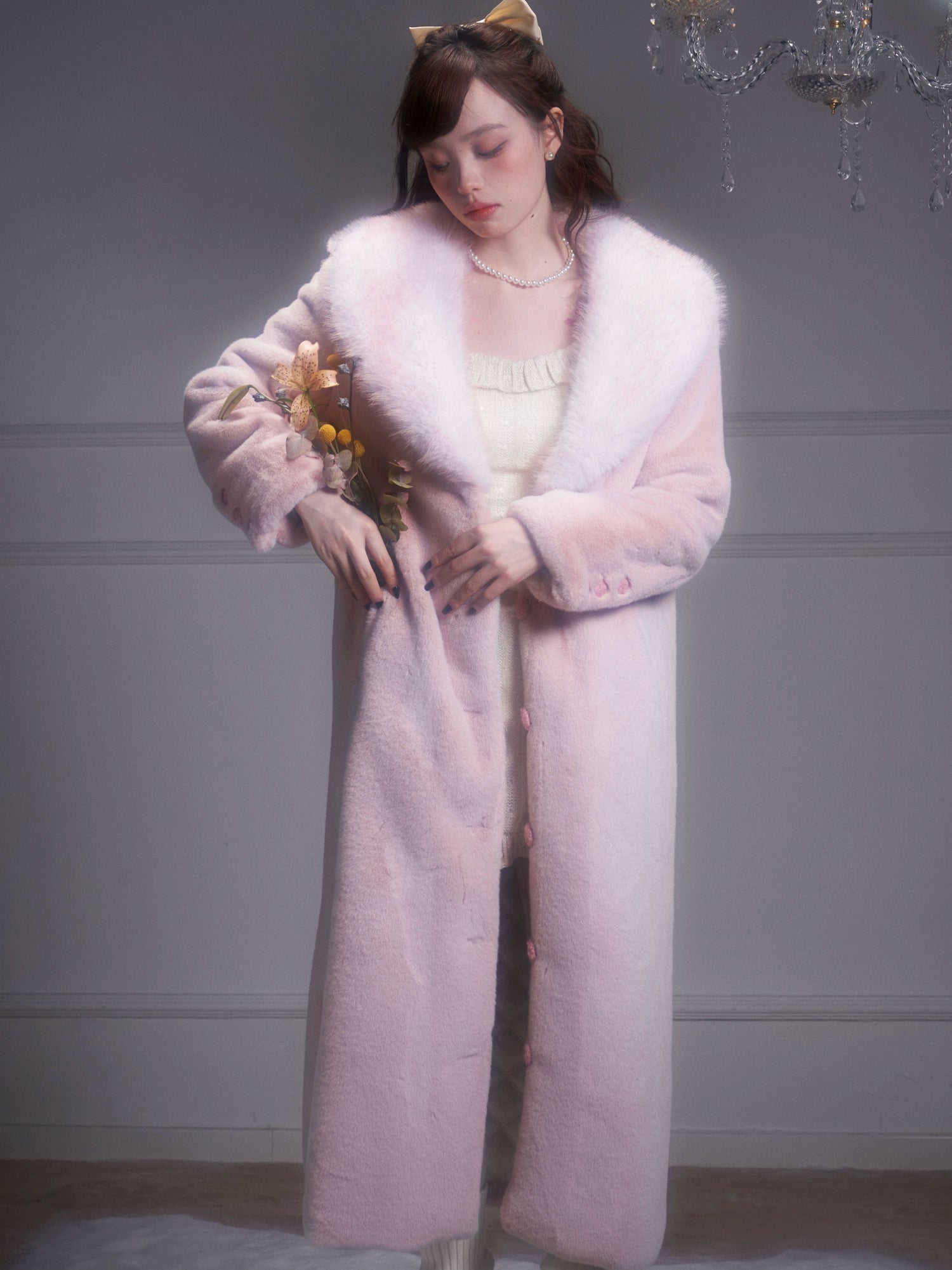 Gradient Fur Collar Quilted Coat