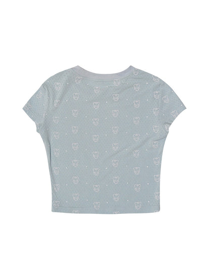 Cute Bear Baby Print Polka Dot T-shirt