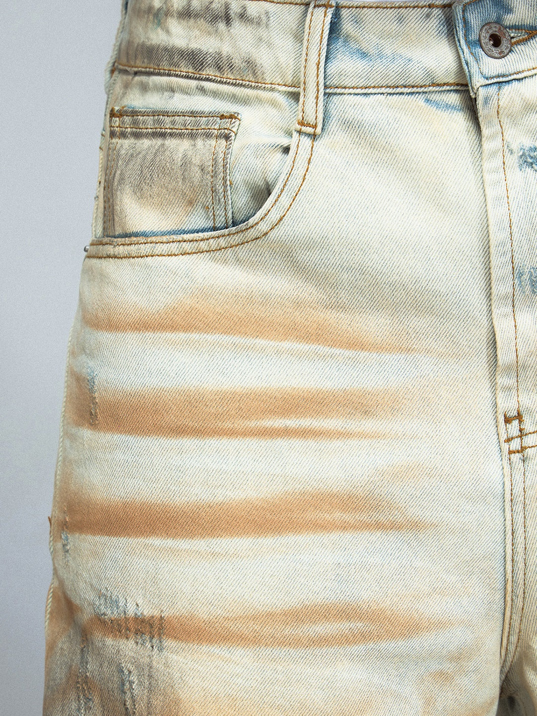 Yellow Mud-dyed Washed Distressed Straight Jeans