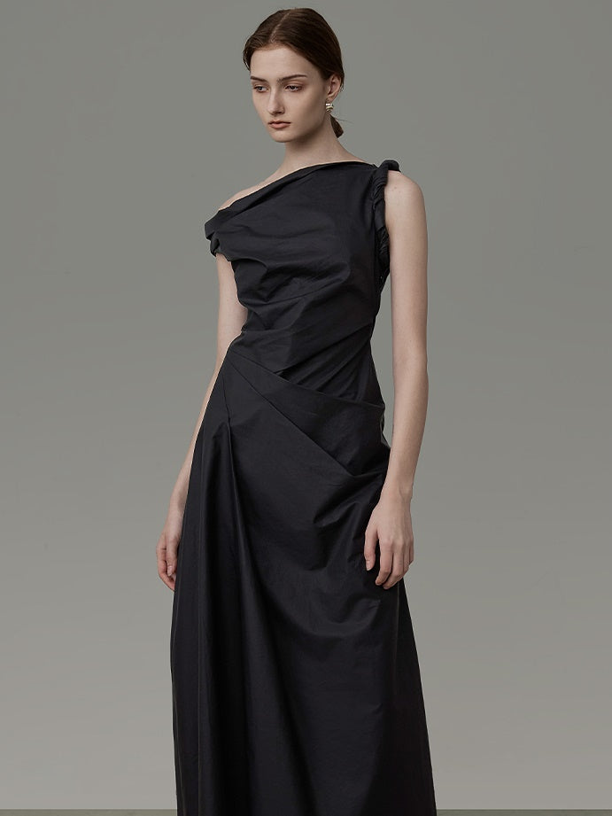 Asymmetry One-Shoulder Drape Long Dress