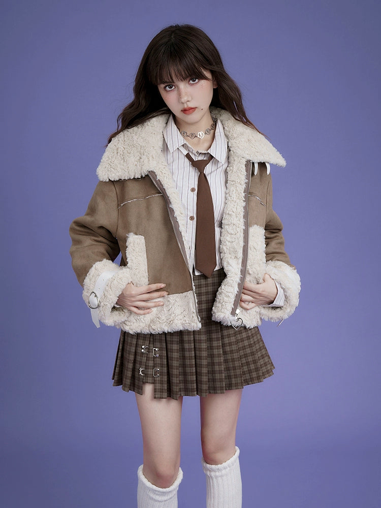 Plush Collar Suede Touch Loose Short Coat