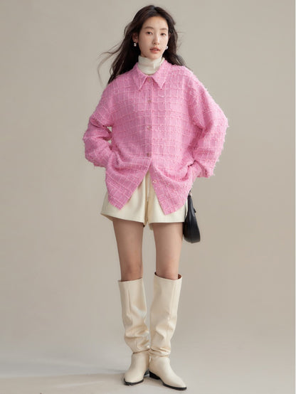 Woven Texture Loose Long-sleeved Shirt