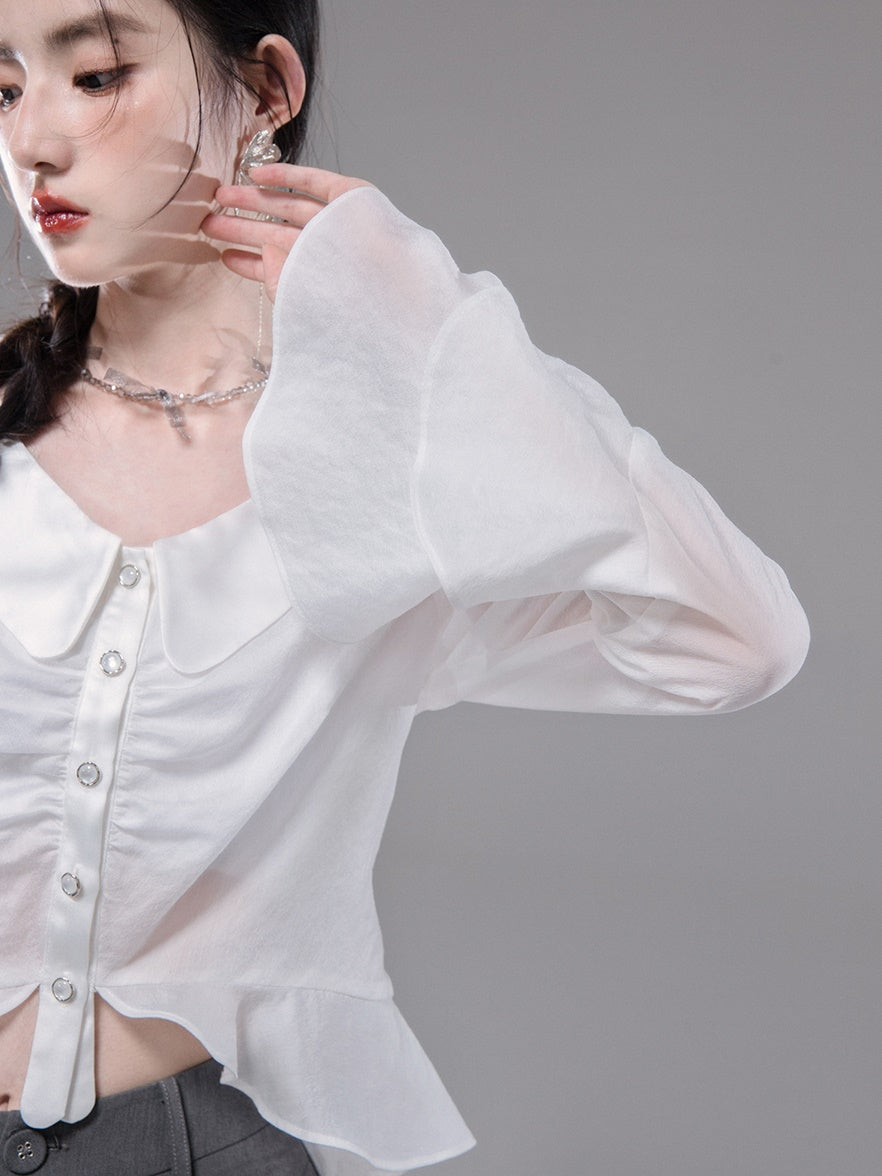 Semi-transparent Chiffon Bell Sleeve Shirt