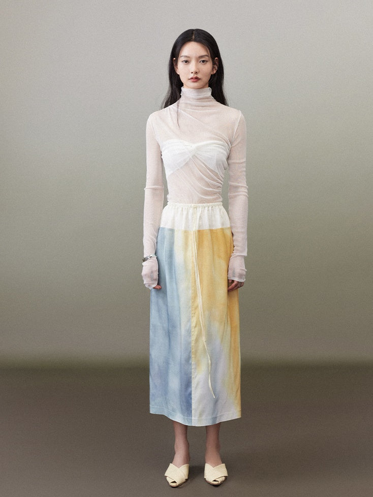 Contrast Color Mid Length Straight Skirt