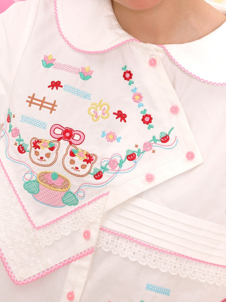 Doll Collar Handkerchief Design Embroidery Shirt