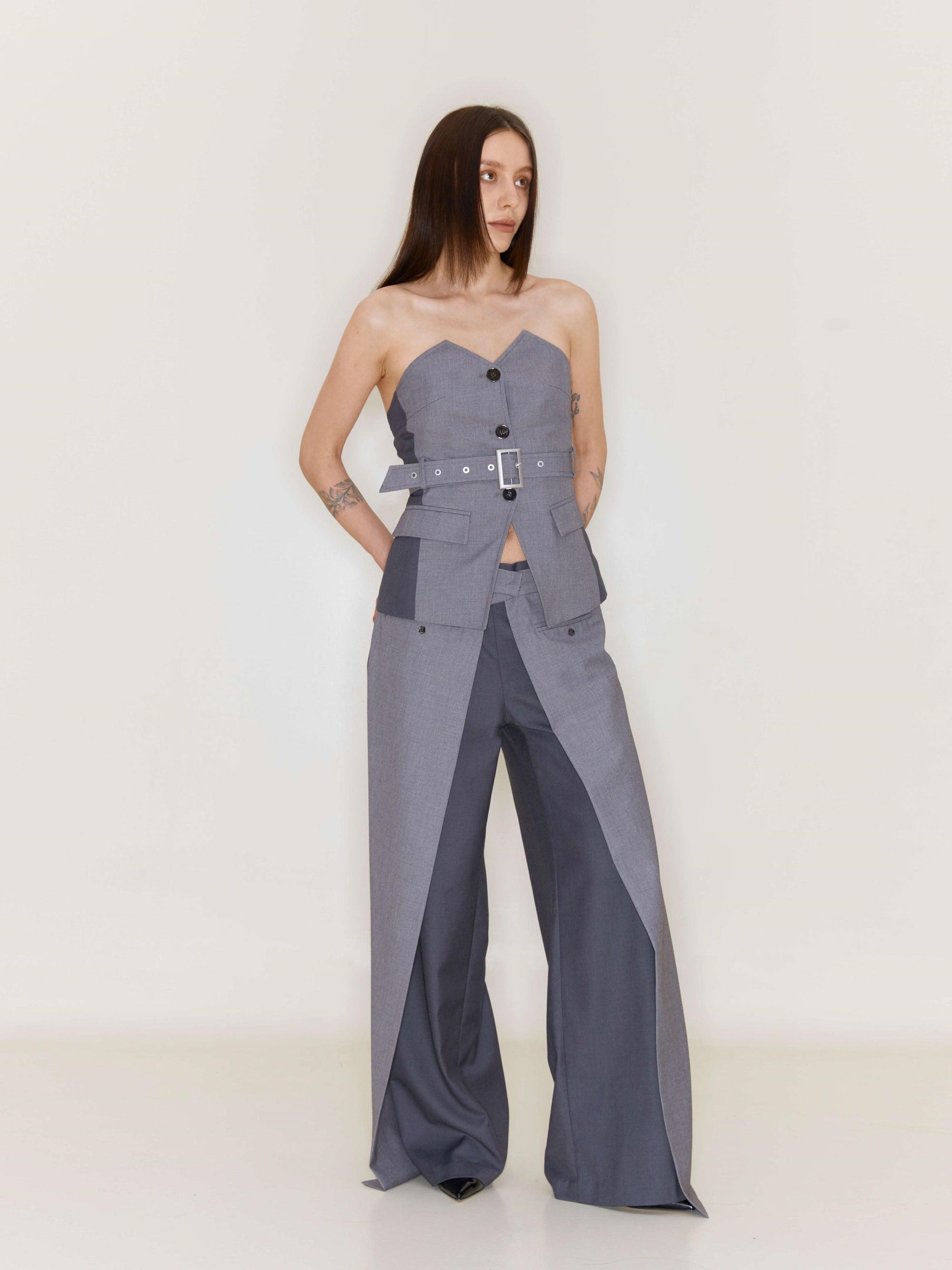 Folding Waist Pleated Wide-Leg Pants