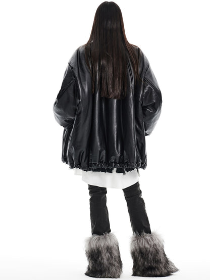 Übergroße Silhouette Velvet Gefütterte PU Lederjacke