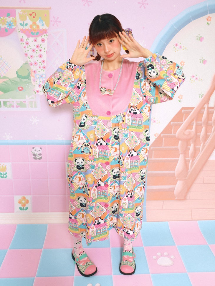 Velvet Cousing Panda Imprimez robe de manteau en vrac