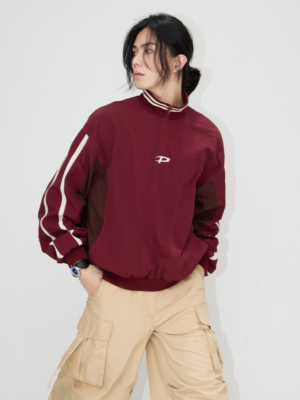 Stand Collar Line Design Pullover Jacket