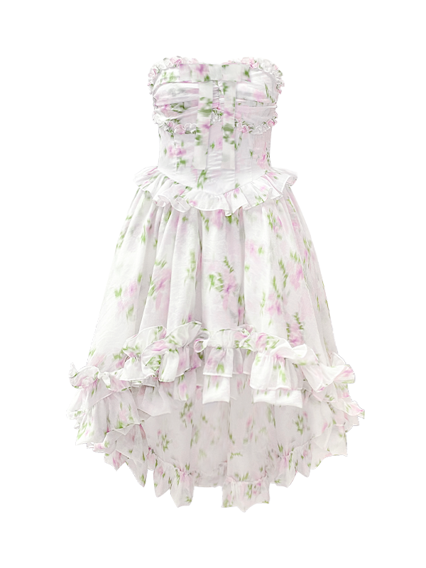 Flower Bow Bare Top Frill Fishtail Dress