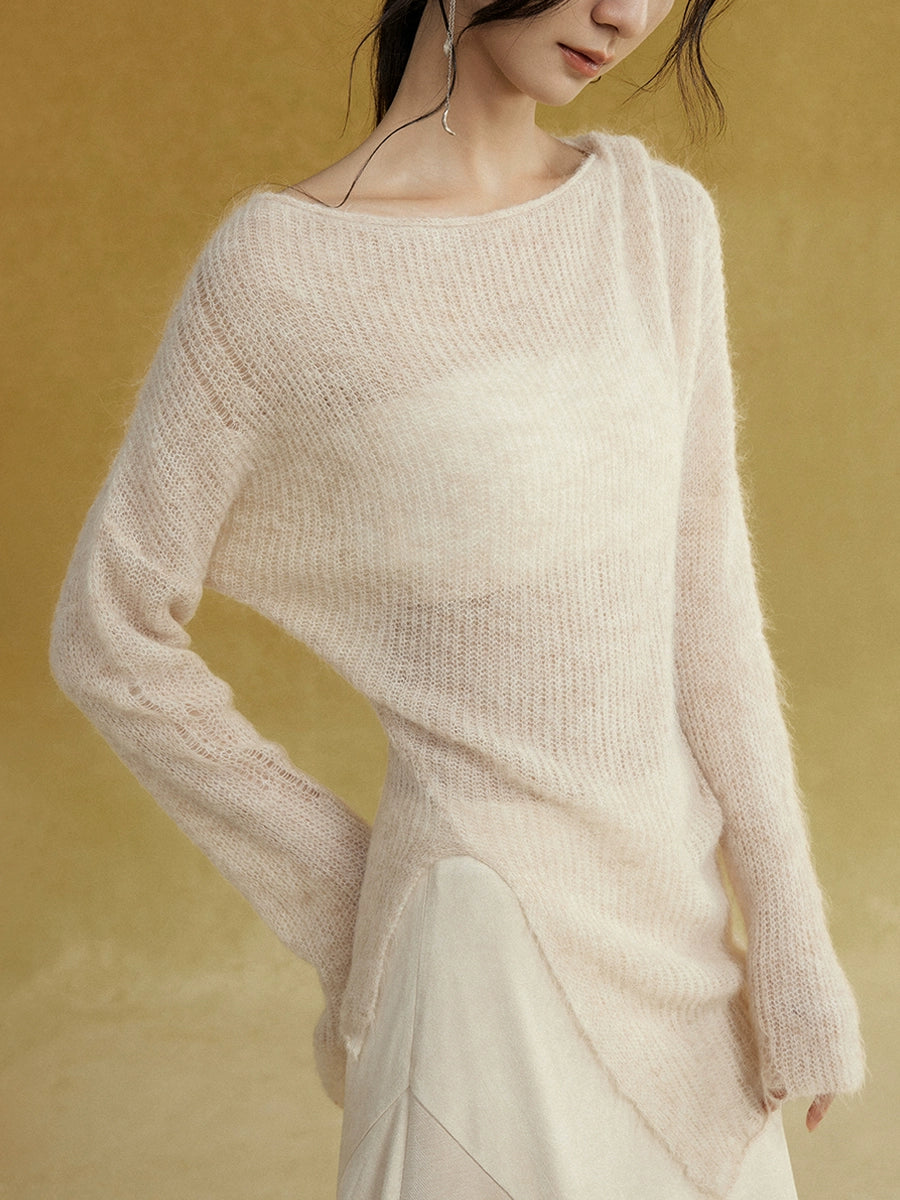 Swing Collar Asymmetry Slit Sweater