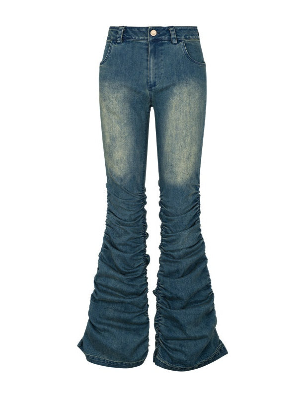 Pleated Stacked Denim Pants