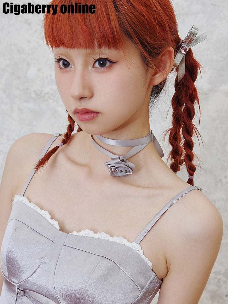 PU Zircon Bow Choker &amp; Hair Accessory