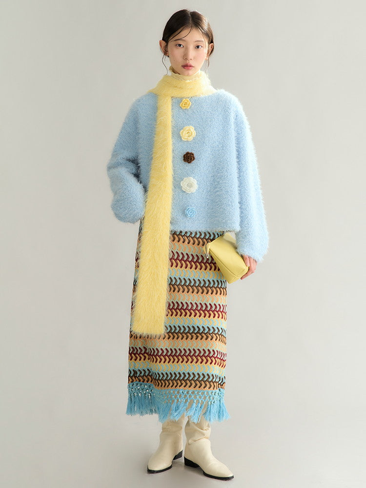 Crochet Colorful Nichi Tassel Knit Long-Skirt