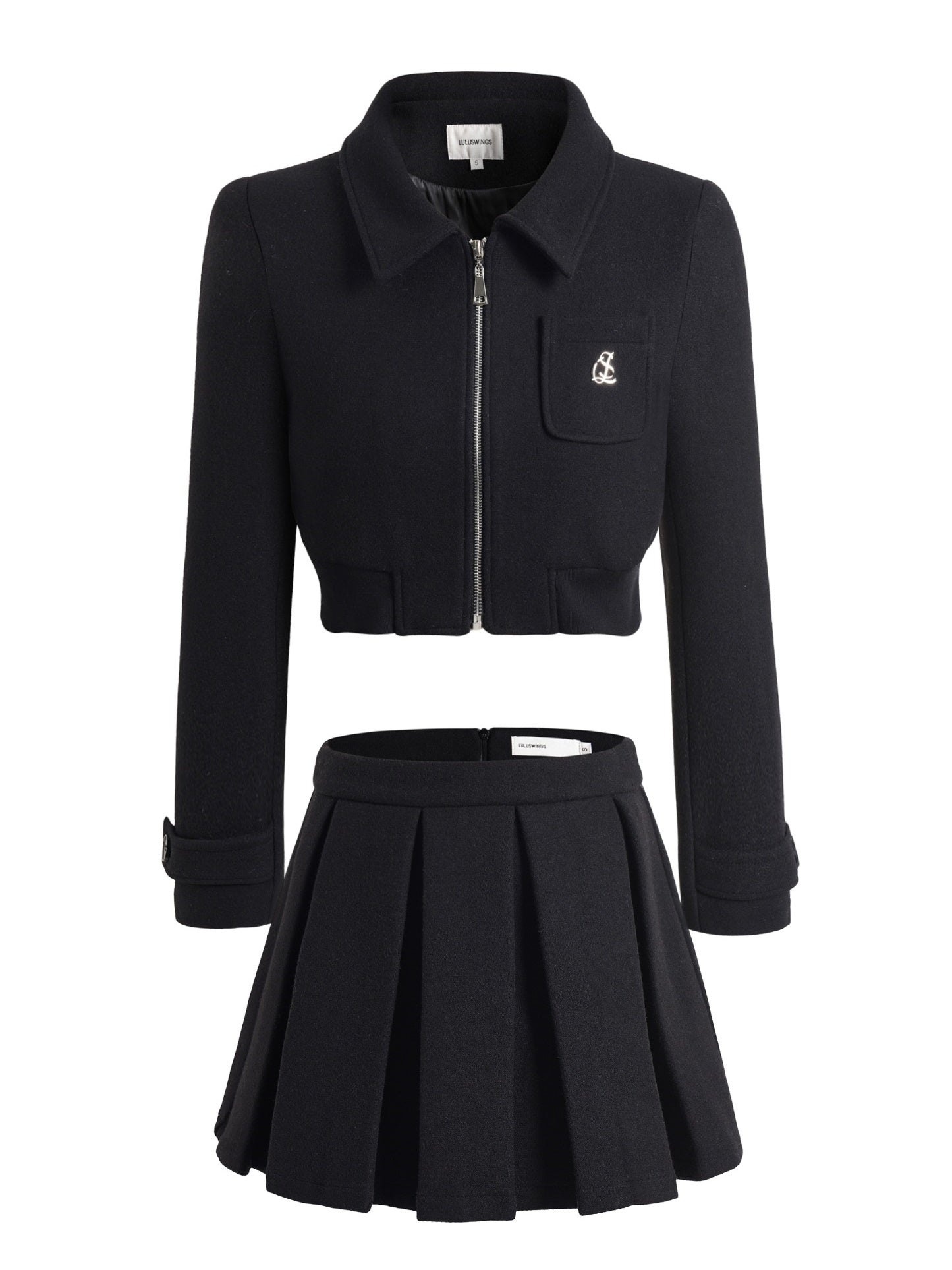 College Style Short Jacket &amp; Pleated Skirt