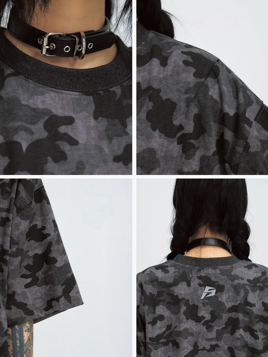 Camouflage Letter Print Washed T-shirt