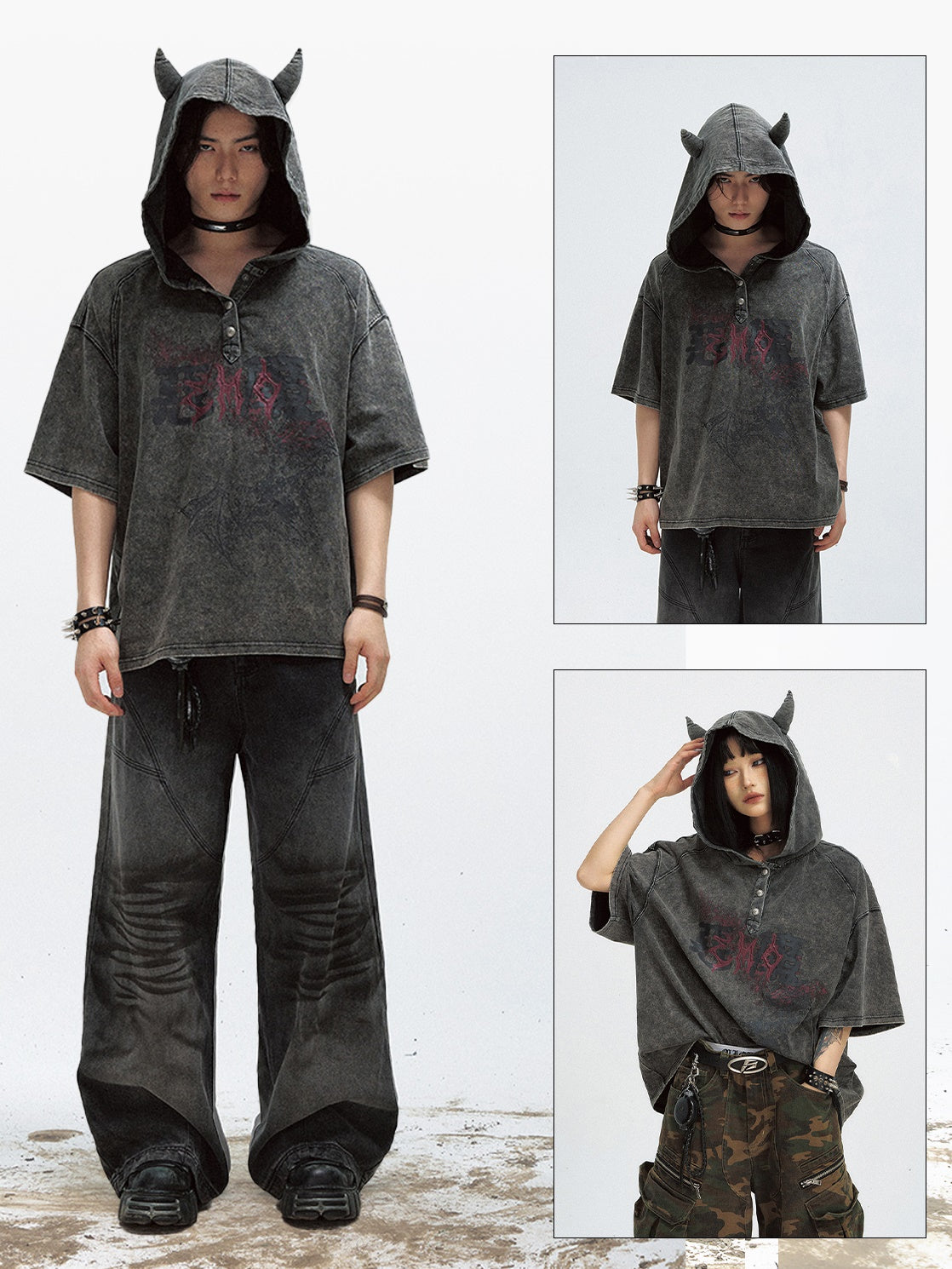 Devil Old Washed Hooded T-shirt