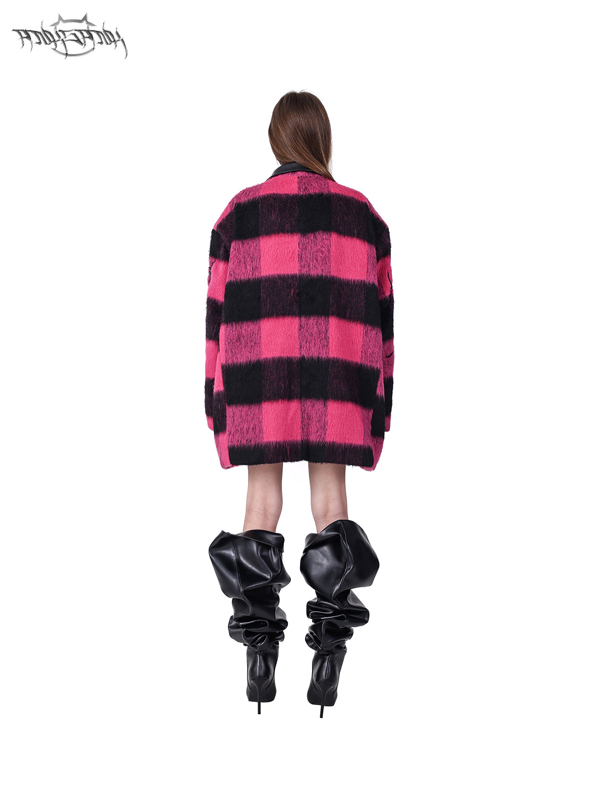 Plaid Leather Embroidered Shoulder Pads Genderless Coat