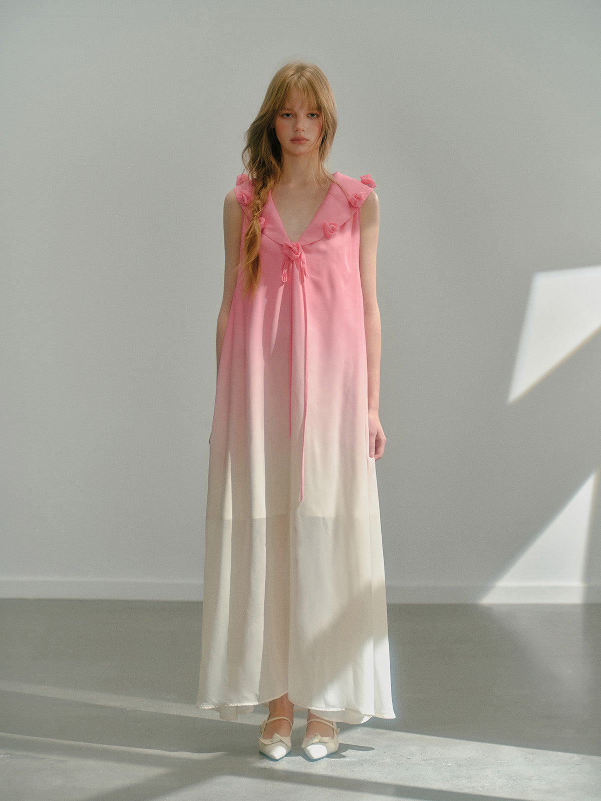 Gradient Flower Chiffon Flowing Sleeveless Long Dress