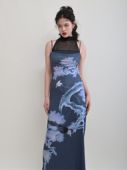 Double Bird Printed Slim Elastic Dress