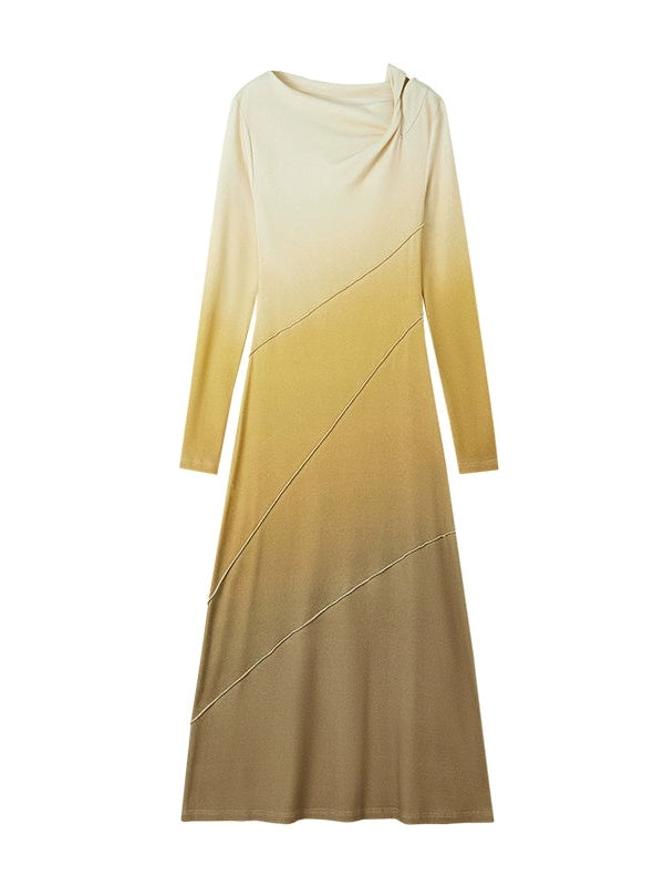 Gradient Deconstructed Collar Long Dress