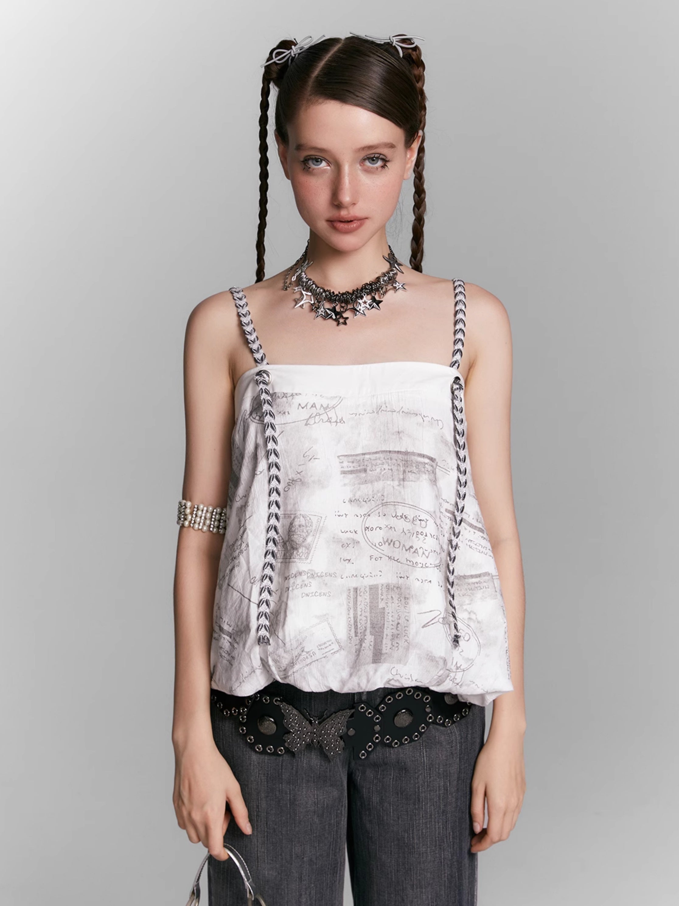 2Way Newspaper Printed Bud Camisole &amp; Skirt