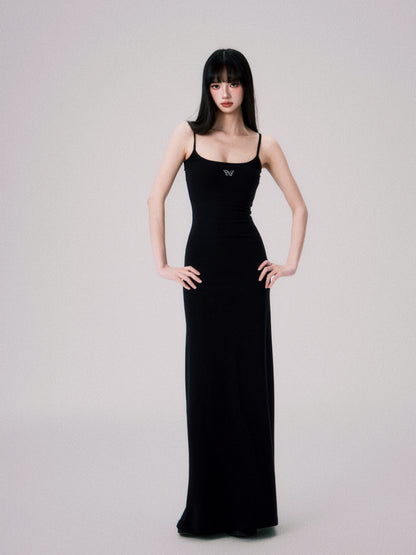 Square Neck Slim Suspender Long Dress