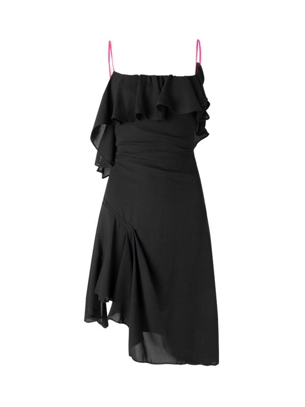 Asymmetrisches Kleid mit Ruffen -Hosenträgern