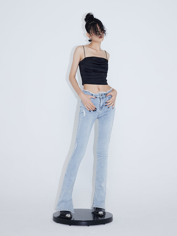 Raw-edged Micro Flared Slit Jeans