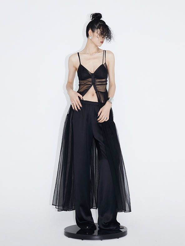 See-through Mesh Suspender Skirt