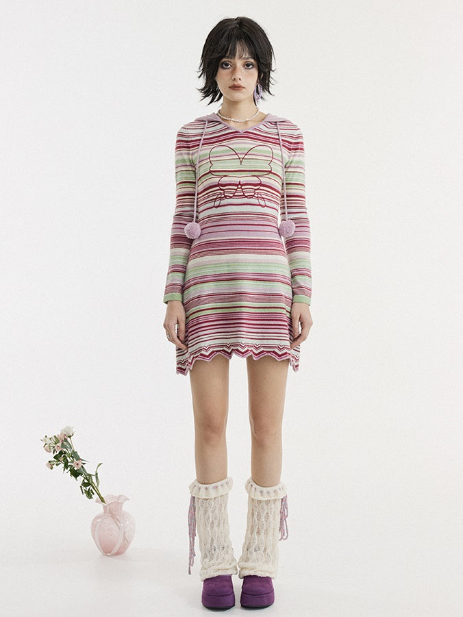 Slim Border Hooded Knited One-Piece