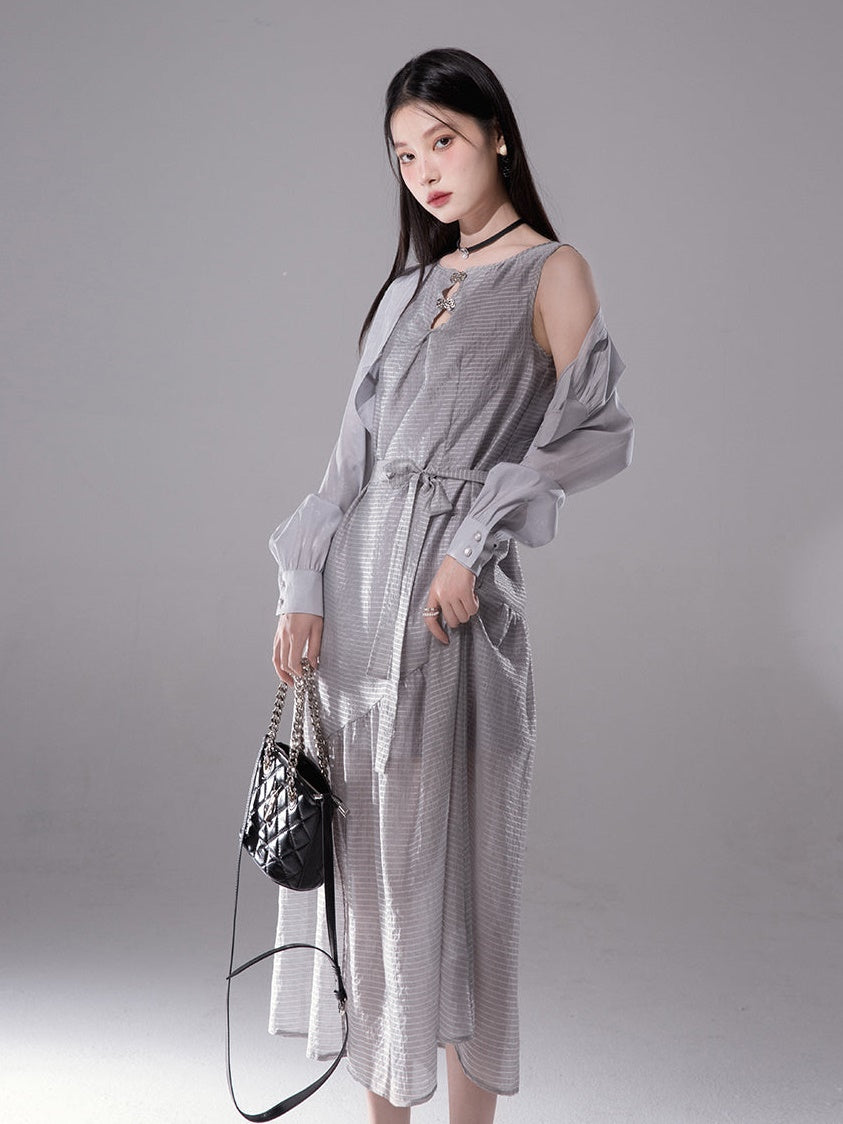 Drop Collar Loose Sleeveless Long One-piece