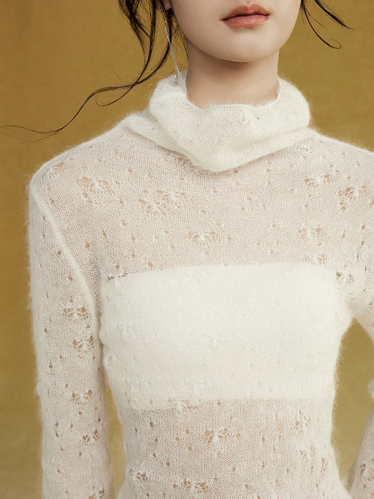 High Collar Lace Jacquard Stitch Sweater