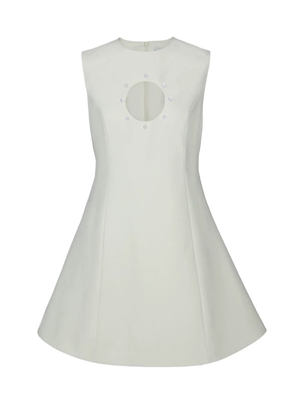 Round Hollow Pearl A-line Sleeveless Dress