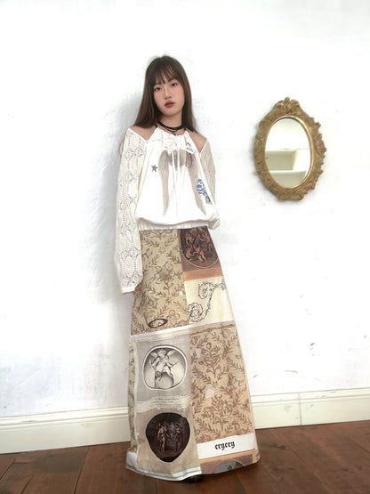 Oil Painting Angel Print Long Skirt