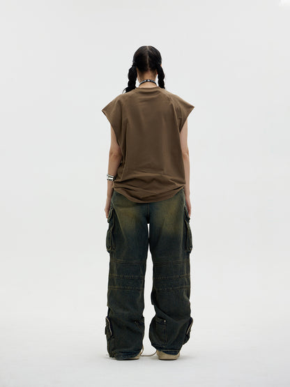 Distressed Multi-pocket Loose Wide-leg Cargo Jeans