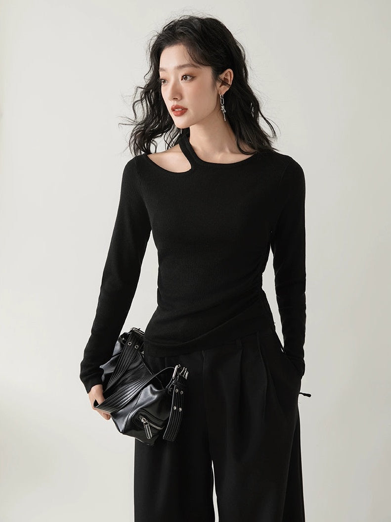 Hollow Side Drawstring Knitted Bottoming Top