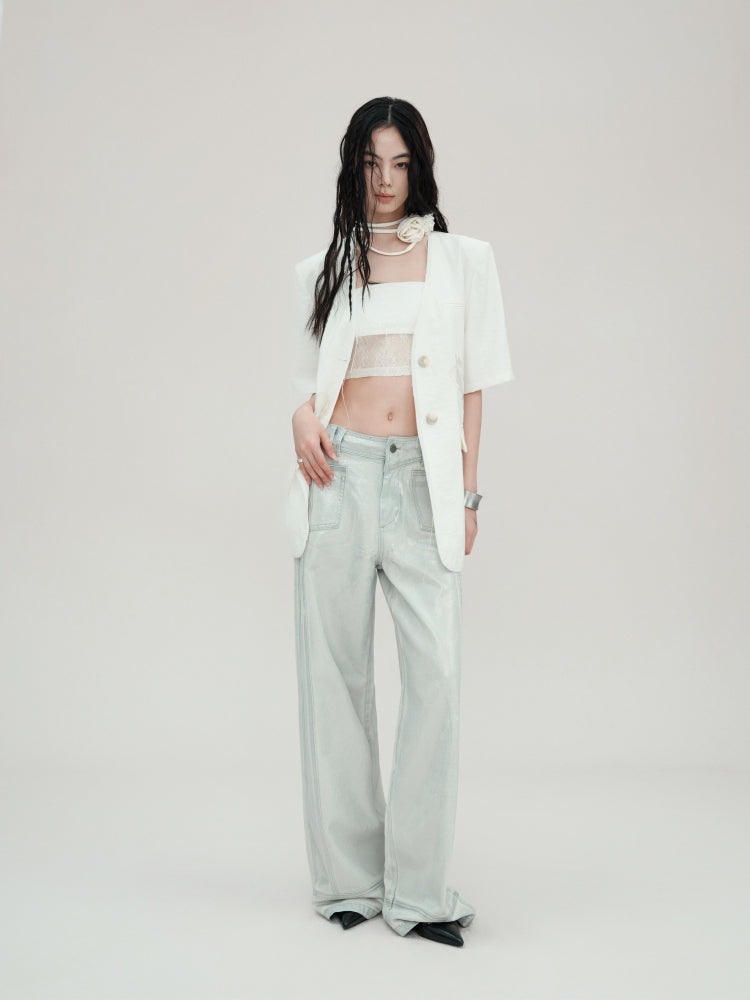 Silver Loose econstructed Wide-leg Jeans