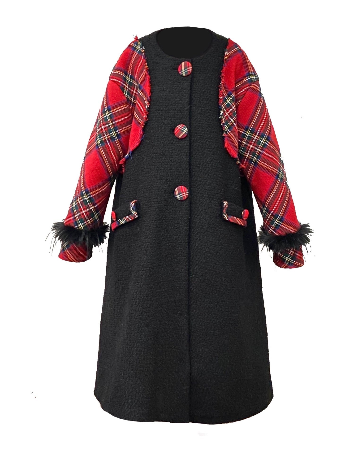 Retro Plaid Switching Long Coat