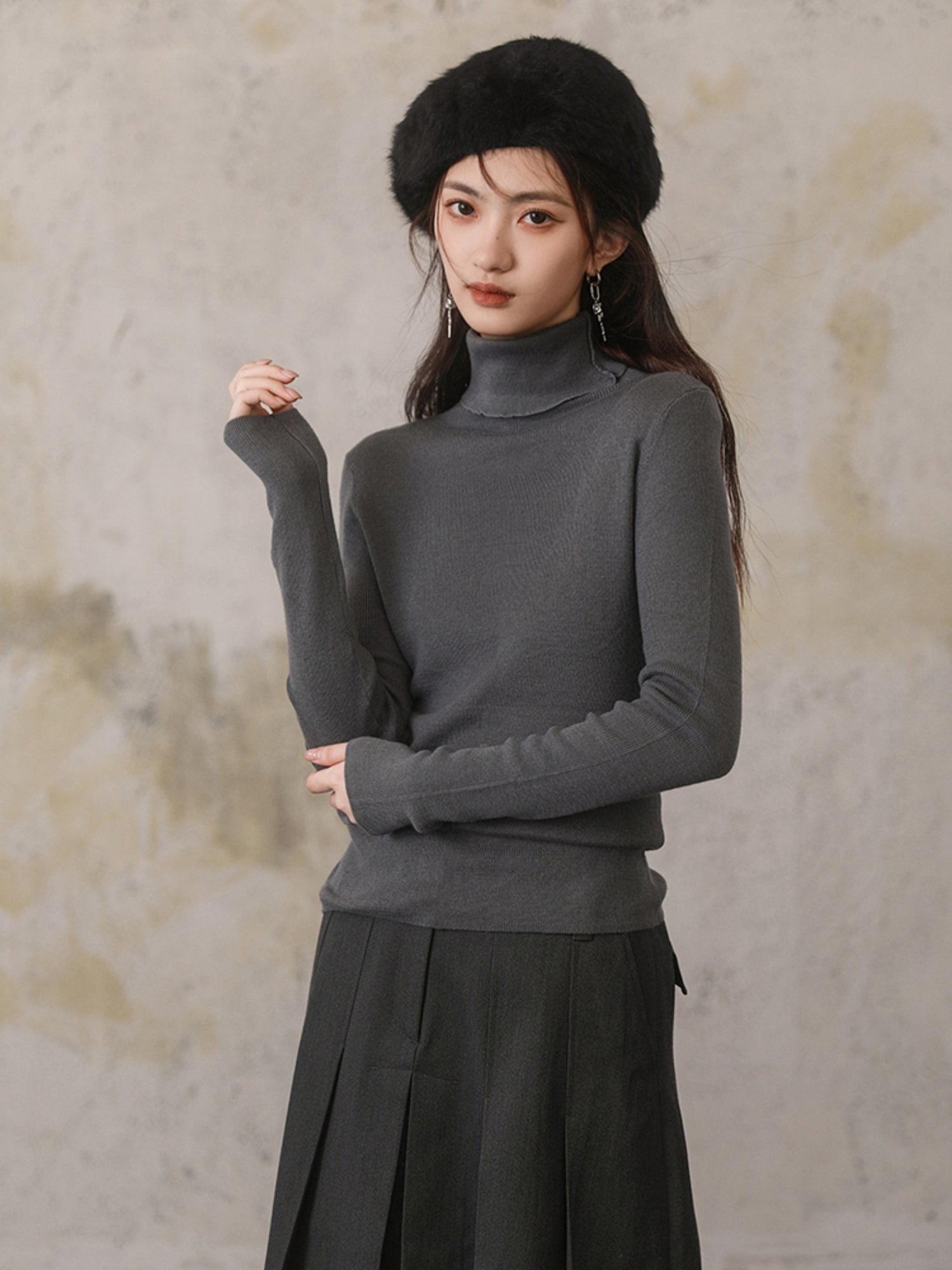 Solid Color Turtleneck Sweater