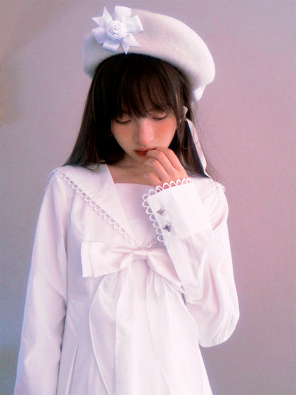 Sailor Neck Bow Pleated Dress