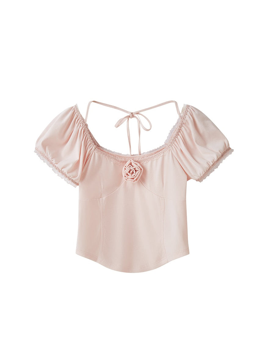 Rose Desire Square Neck Puff Sleeve T-Shirt