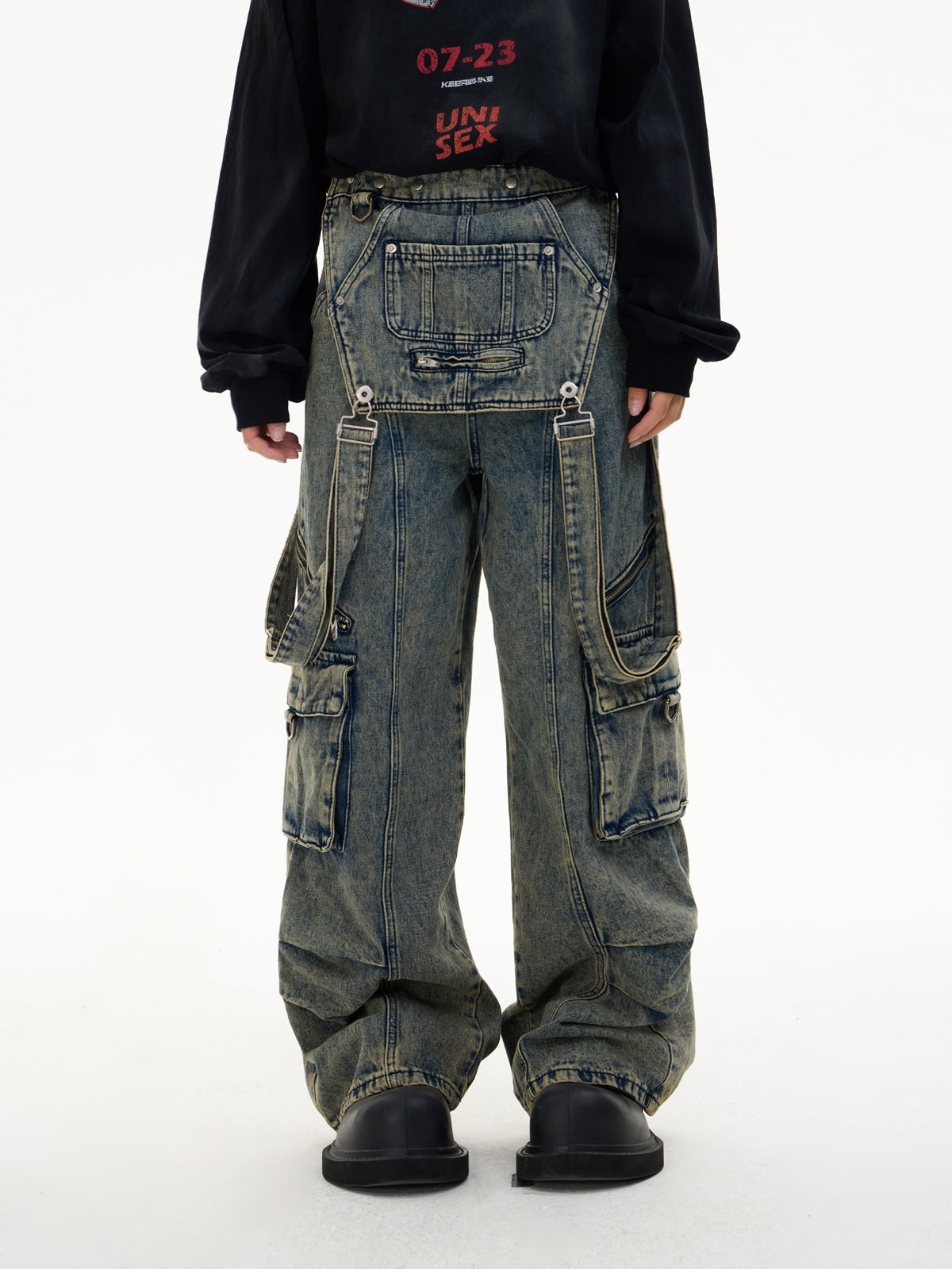 Detachable Suspender Washed Multi-pocket Cargo Jeans – ARCANA ARCHIVE