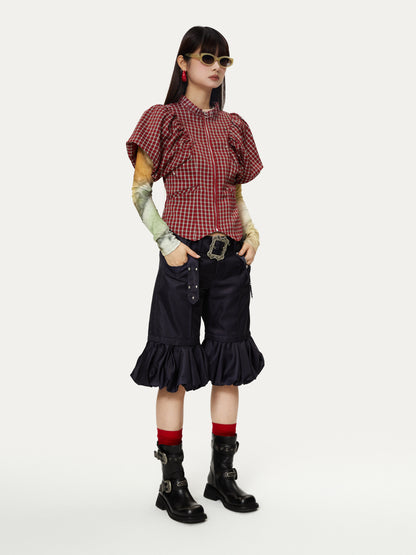 Plaid Flower Bud Short Sleeve Shirt