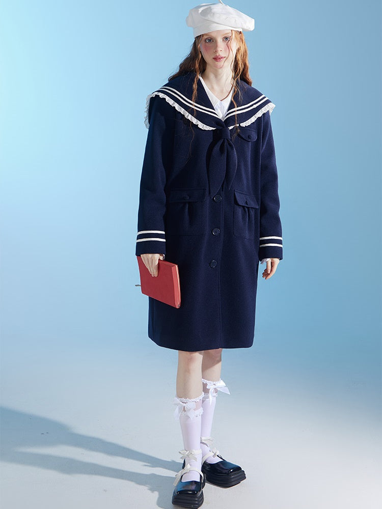 College Style Navy Collar Coat