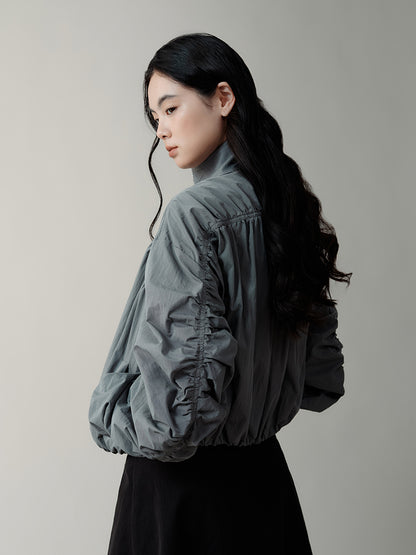 Loose Gather Pleated Flight Short Jacket