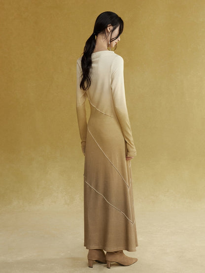 Gradient Deconstructed Collar Long Dress